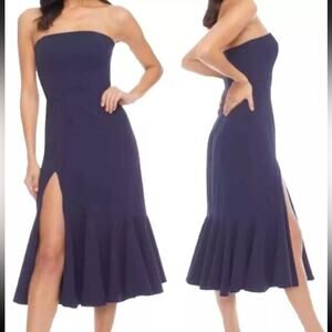 NWT Dress The Population Madison Ruffle Trimmed Strapless Midi Dress Navy XXL